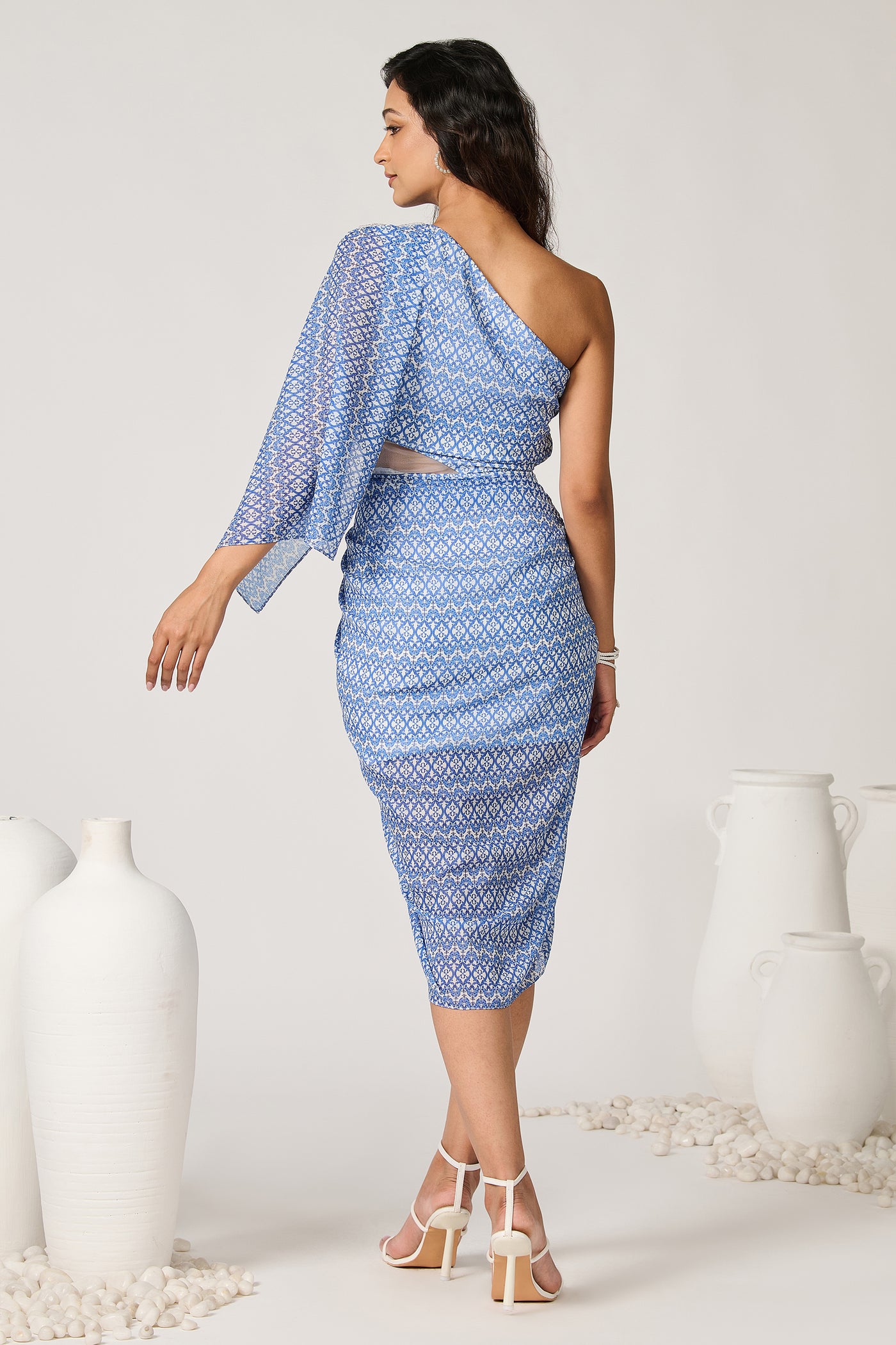 Shantanu & Nikhil Shimmer Chiffon Draped Dress indian designer wear online shopping melange singapore