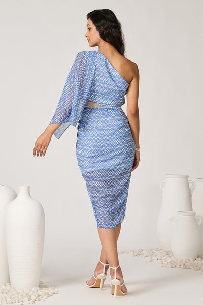 Shantanu & Nikhil Shimmer Chiffon Draped Dress indian designer wear online shopping melange singapore