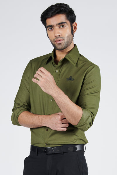 Shantanu & Nikhil Signature Military Green Shirt With Embroidered Crest indian designer wear online shopping melange singapore