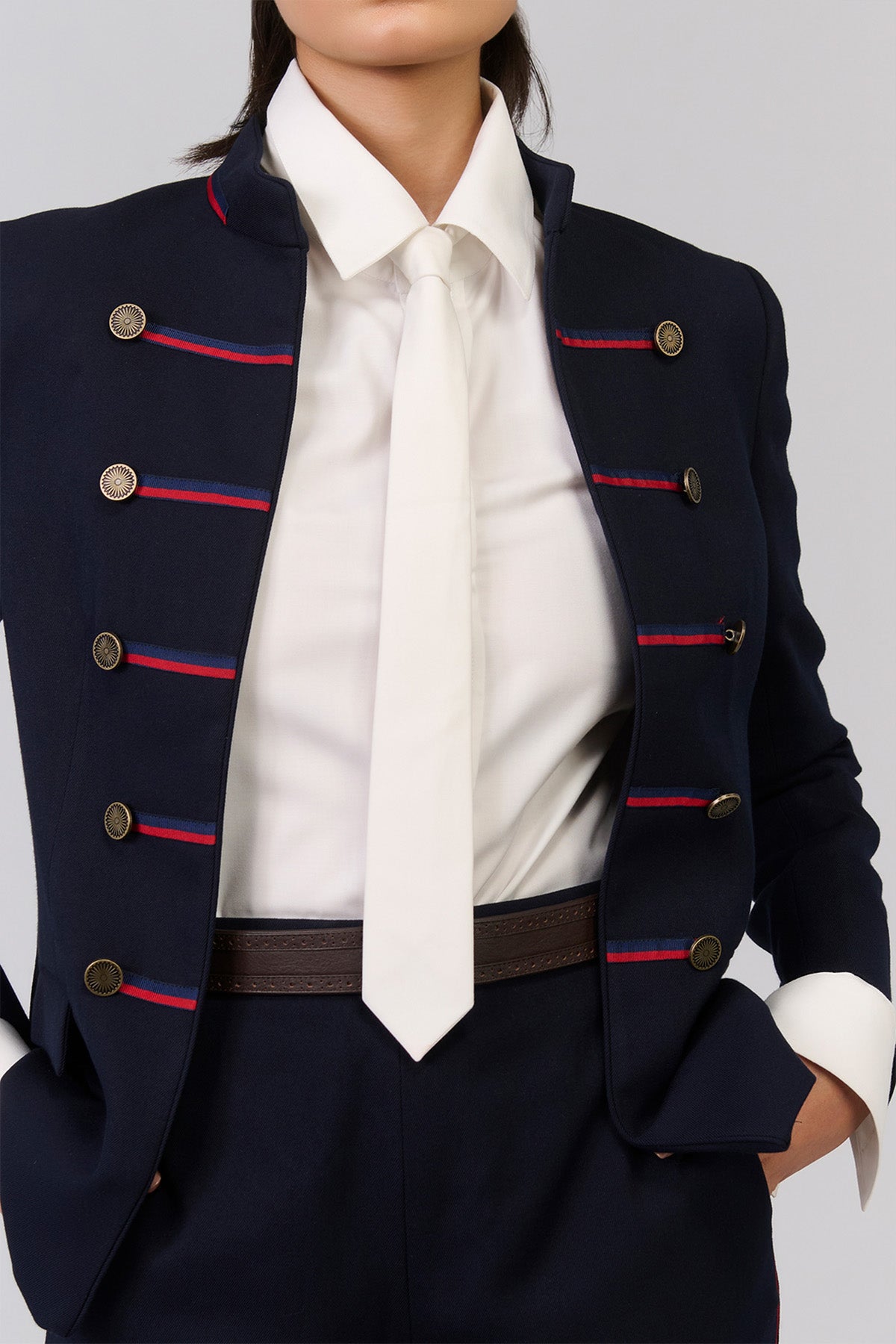 Shantanu & Nikhil Signature Navy Jacket with Taping indian designer wear online shopping melange singapore 