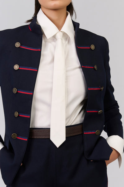 Shantanu & Nikhil Signature Navy Jacket with Taping indian designer wear online shopping melange singapore 