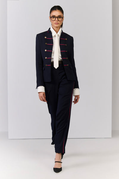 Shantanu & Nikhil Signature Navy Jacket with Taping indian designer wear online shopping melange singapore 