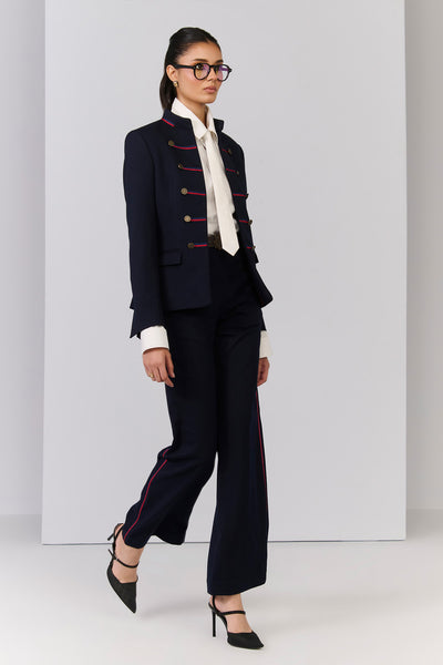 Shantanu & Nikhil Signature Navy Jacket with Taping indian designer wear online shopping melange singapore 