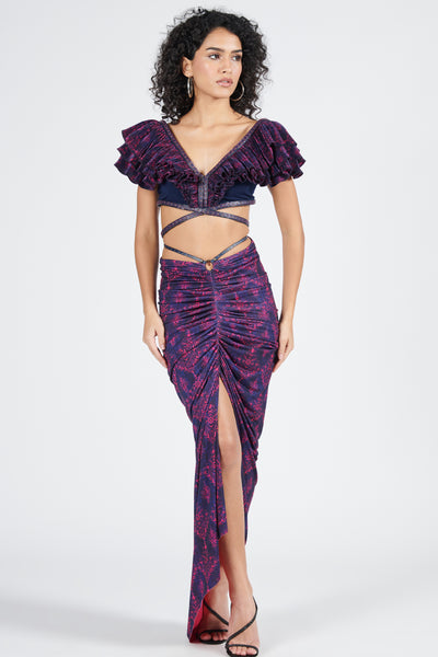 Shantanu & Nikhil Tribal Print Top with Ruffles indian designer wear online shopping melange singapore