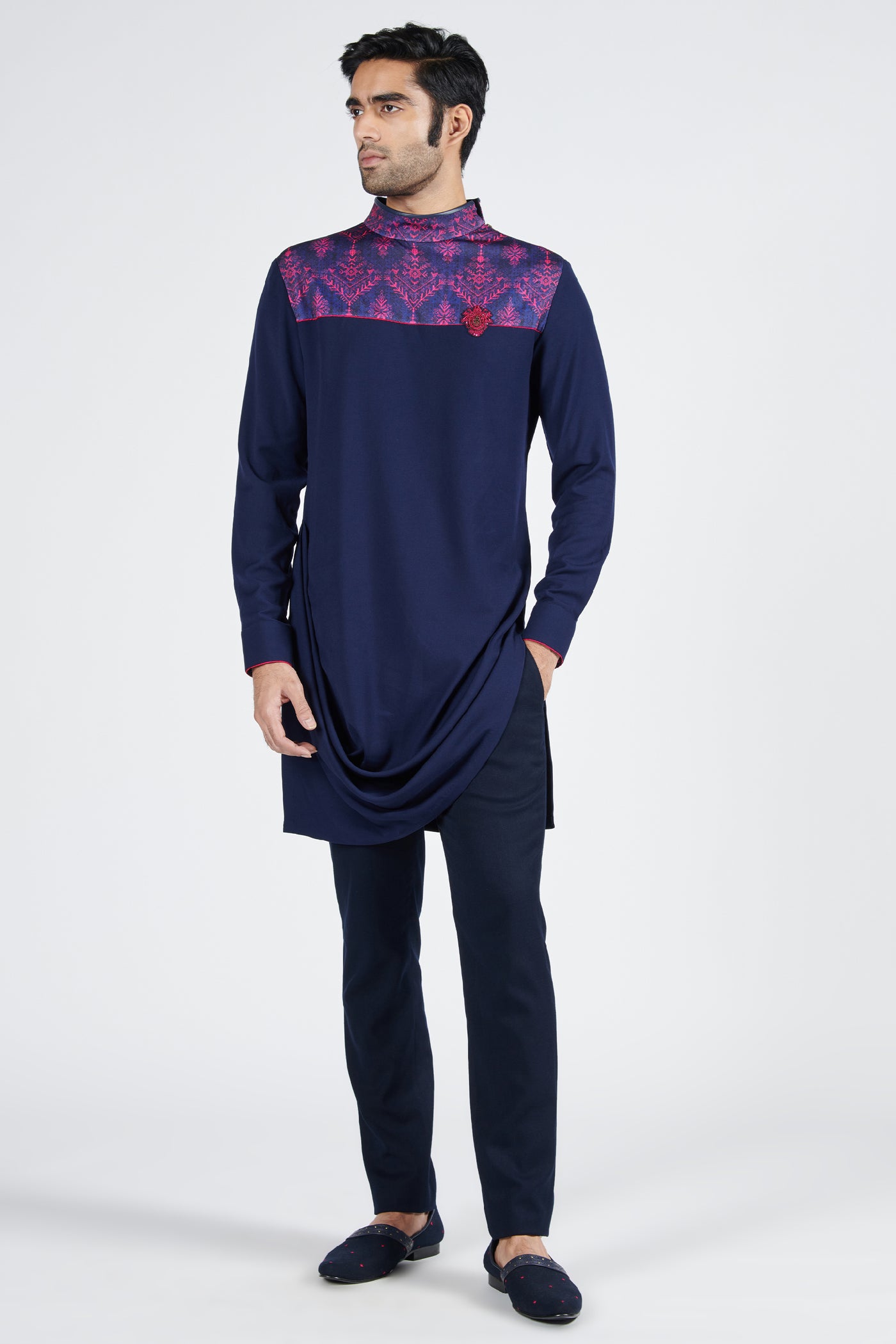 Shantanu & Nikhil Tribal Printed Draped Kurta indian designer wear online shopping melange singapore