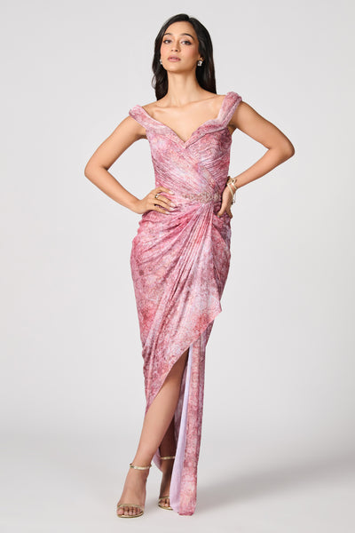Shantanu & Nikhil Twisted Draped Printed Saree Down indian designer wear online shopping melange singapore