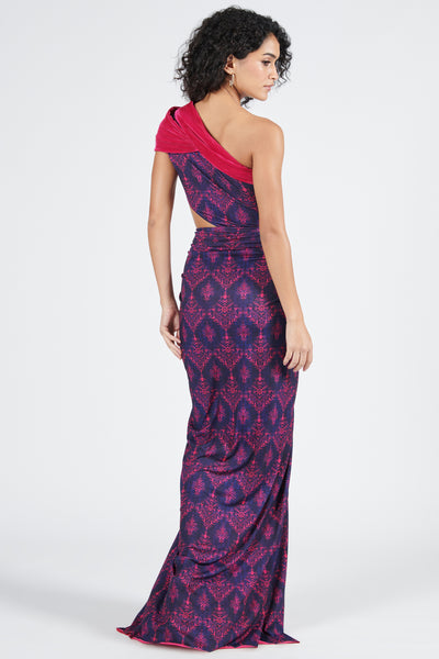 Shantanu & Nikhil Twisted Printed Draped Saree Down indian designer wear online shopping melange singapore