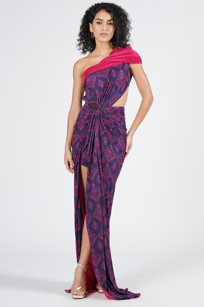 Shantanu & Nikhil Twisted Printed Draped Saree Down indian designer wear online shopping melange singapore