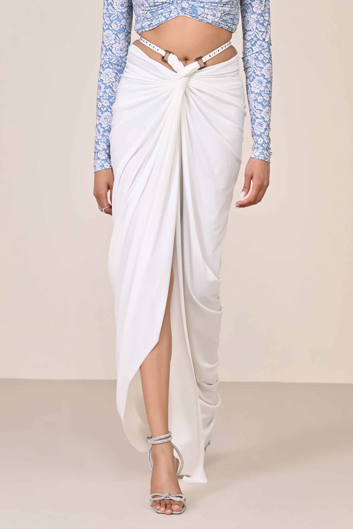 Shantanu & Nikhil White Twisted Drape Skirt indian designer wear online shopping melange singapore

