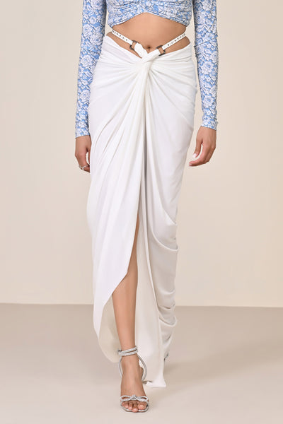 Shantanu & Nikhil White Twisted Drape Skirt indian designer wear online shopping melange singapore
