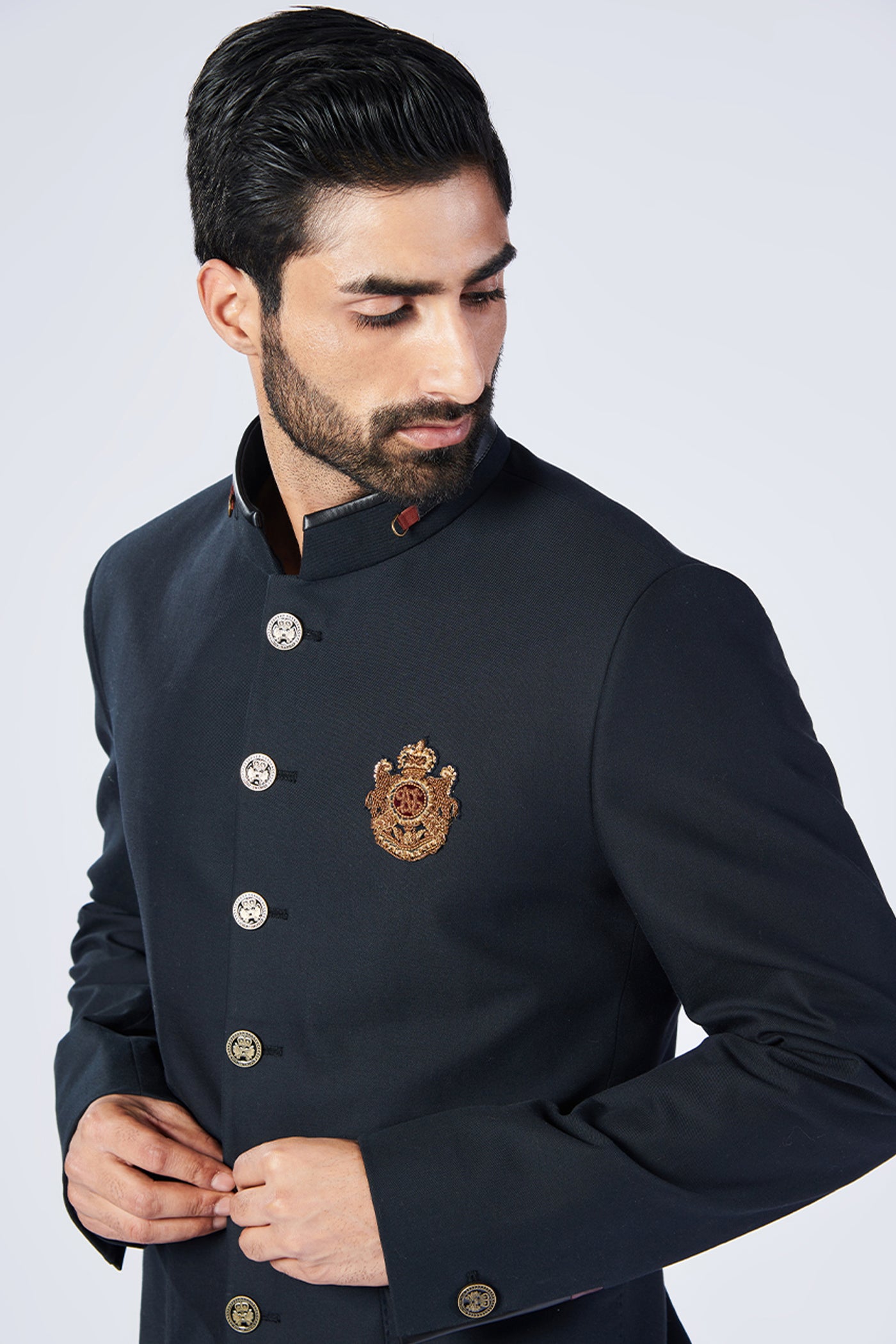 Shantanu and Nikhil Menswear Black Bandhgala with Patch Pocket Indian designer wear online shopping melange singapore