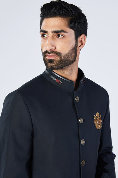 Shantanu and Nikhil Menswear Black Bandhgala with Patch Pocket Indian designer wear online shopping melange singapore