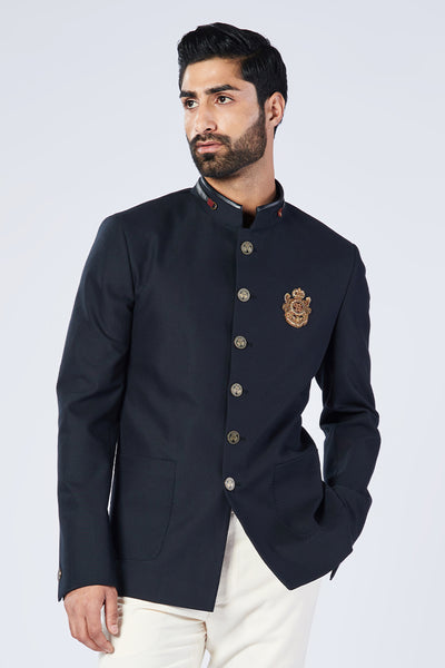 Shantanu and Nikhil Menswear Black Bandhgala with Patch Pocket Indian designer wear online shopping melange singapore