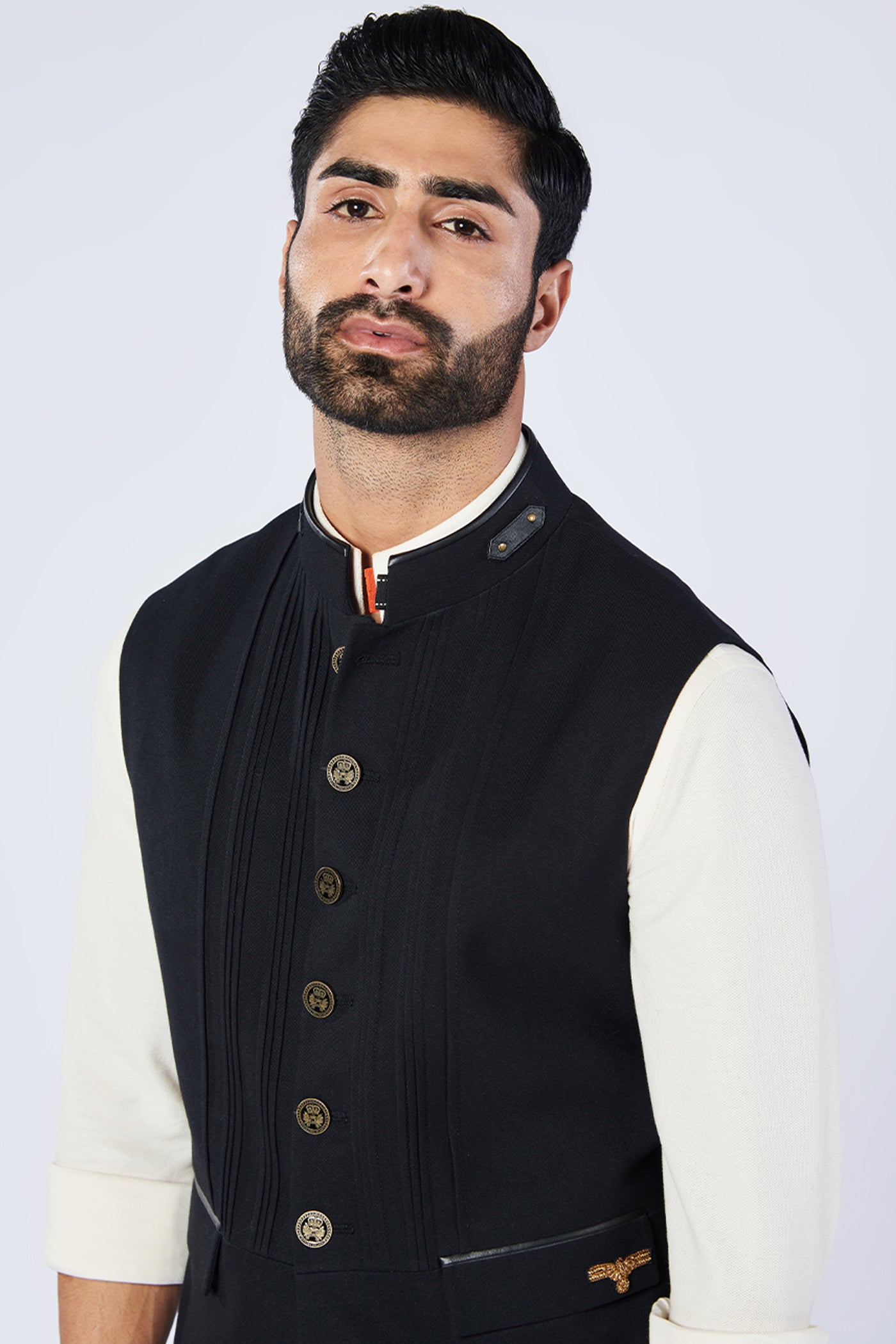 Shantanu and Nikhil Menswear Black Waistcoat With Metallic Buttons Indian designer wear online shopping melange singapore