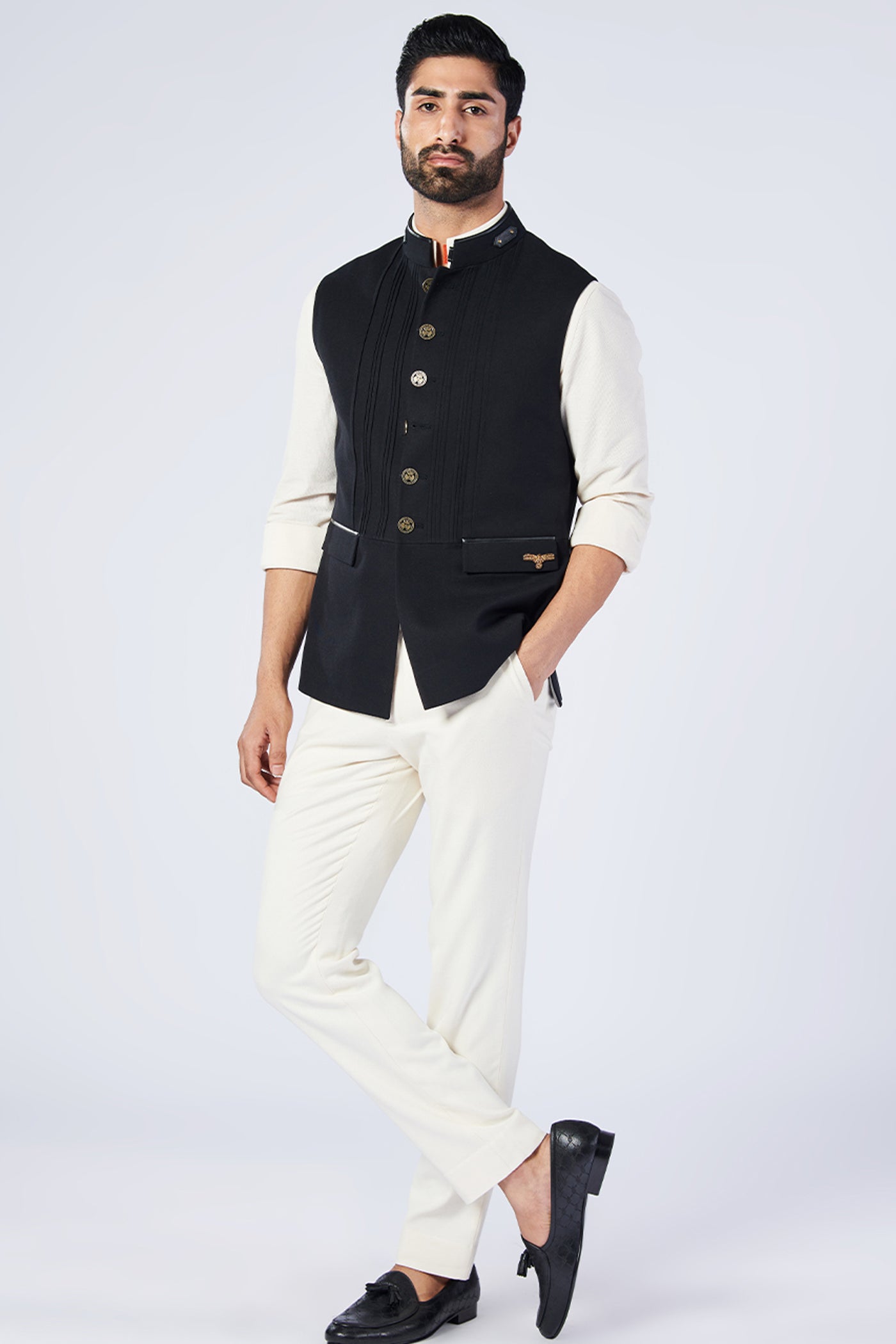 Shantanu and Nikhil Menswear Black Waistcoat With Metallic Buttons Indian designer wear online shopping melange singapore