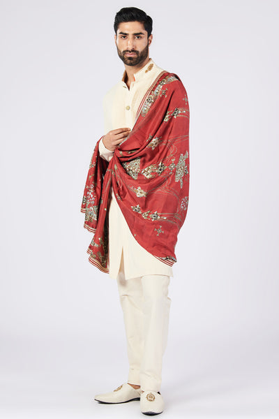 Shantanu and Nikhil Menswear Cherry Printed Silk Stole indian designer wear online shopping melange singapore