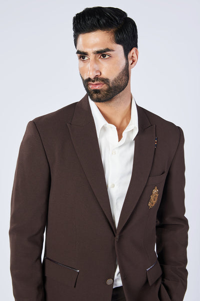 Shantanu and Nikhil Menswear Choco Crested Jacket indian designer wear online shopping melange singapore