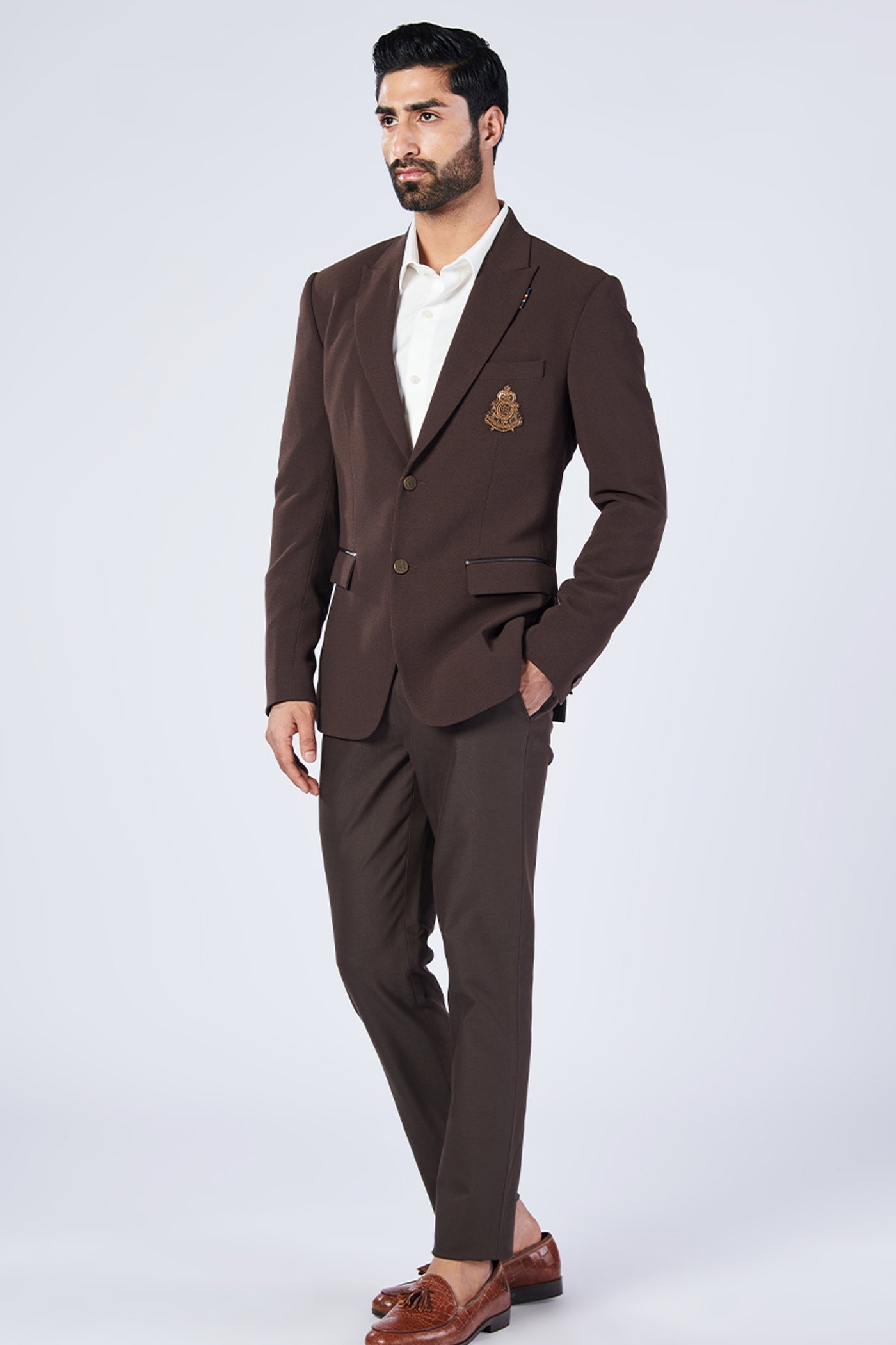 Shantanu and Nikhil Menswear Choco Crested Jacket indian designer wear online shopping melange singapore