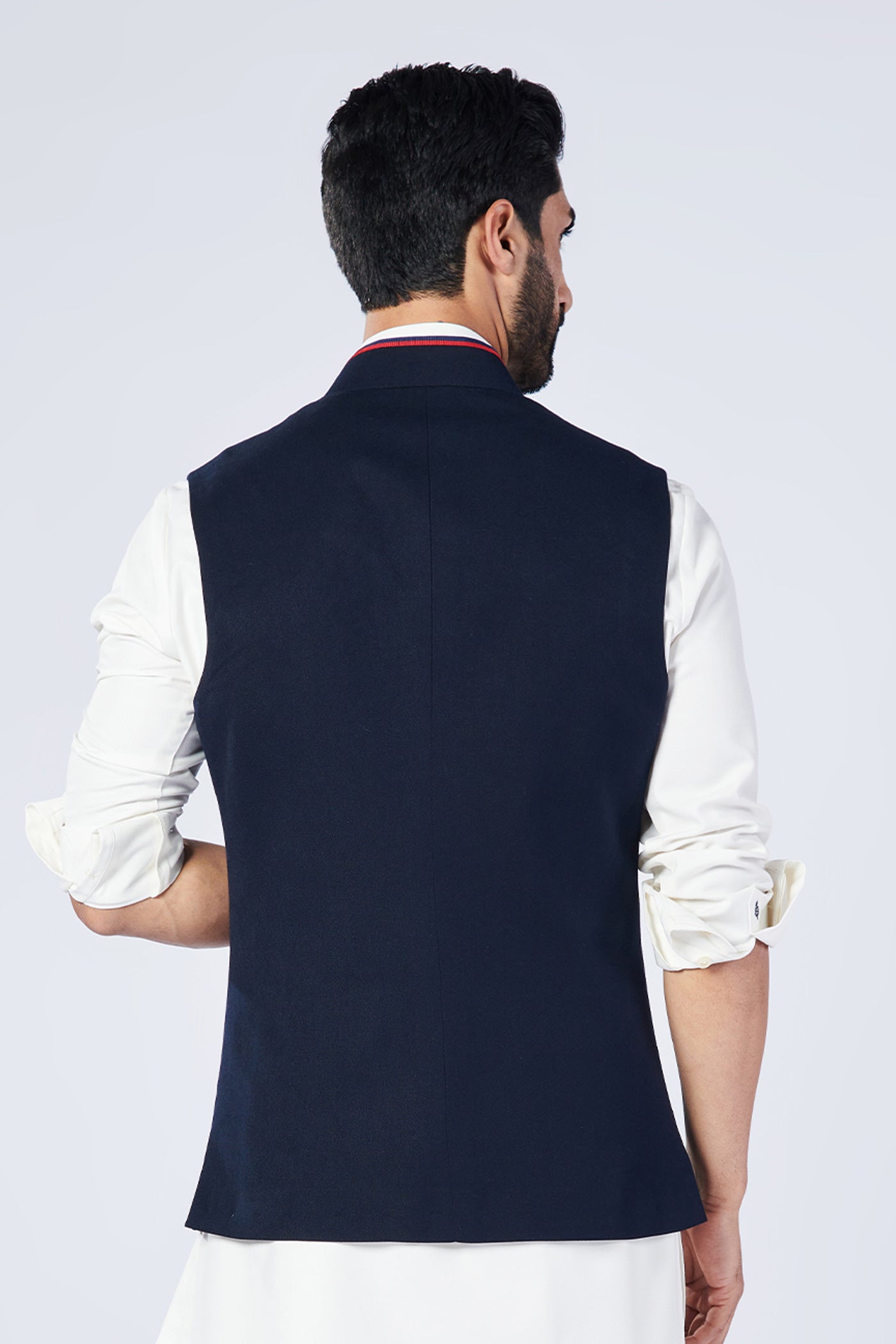 Shantanu and Nikhil Menswear Classic Navy Waistcoat With Tape Details ndian designer wear online shopping melange singapore