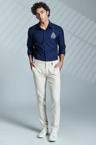 Shantanu and Nikhil Menswear Classic Off White Trouser With Adamas indian designer wear online shopping melange singapore