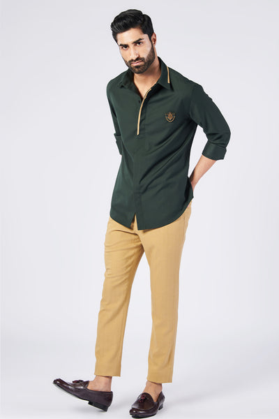 Shantanu and Nikhil Menswear Military Shirt With Contrasting Placket indian designer wear online shopping melange singapore