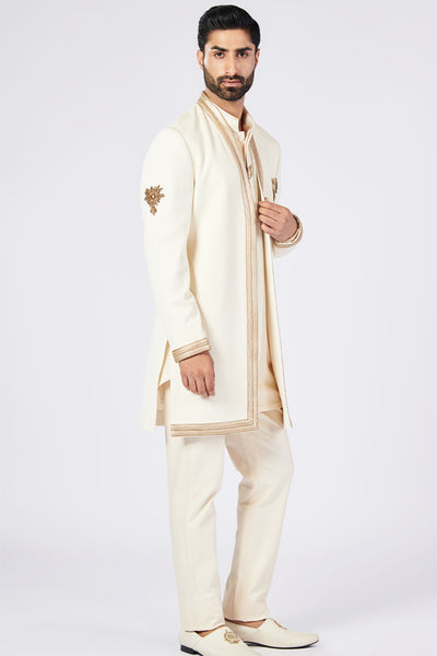 Shantanu and Nikhil Menswear Off-White Jacket Sherwani indian designer wear online shopping melange singapore