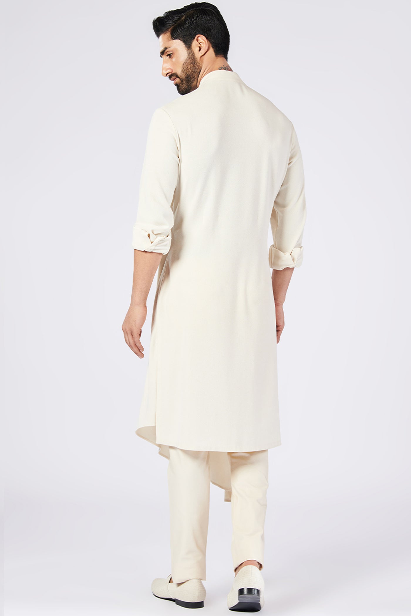 Shantanu and Nikhil Menswear Off-White Side Drape Kurta indian designer wear online shopping melange singapore
