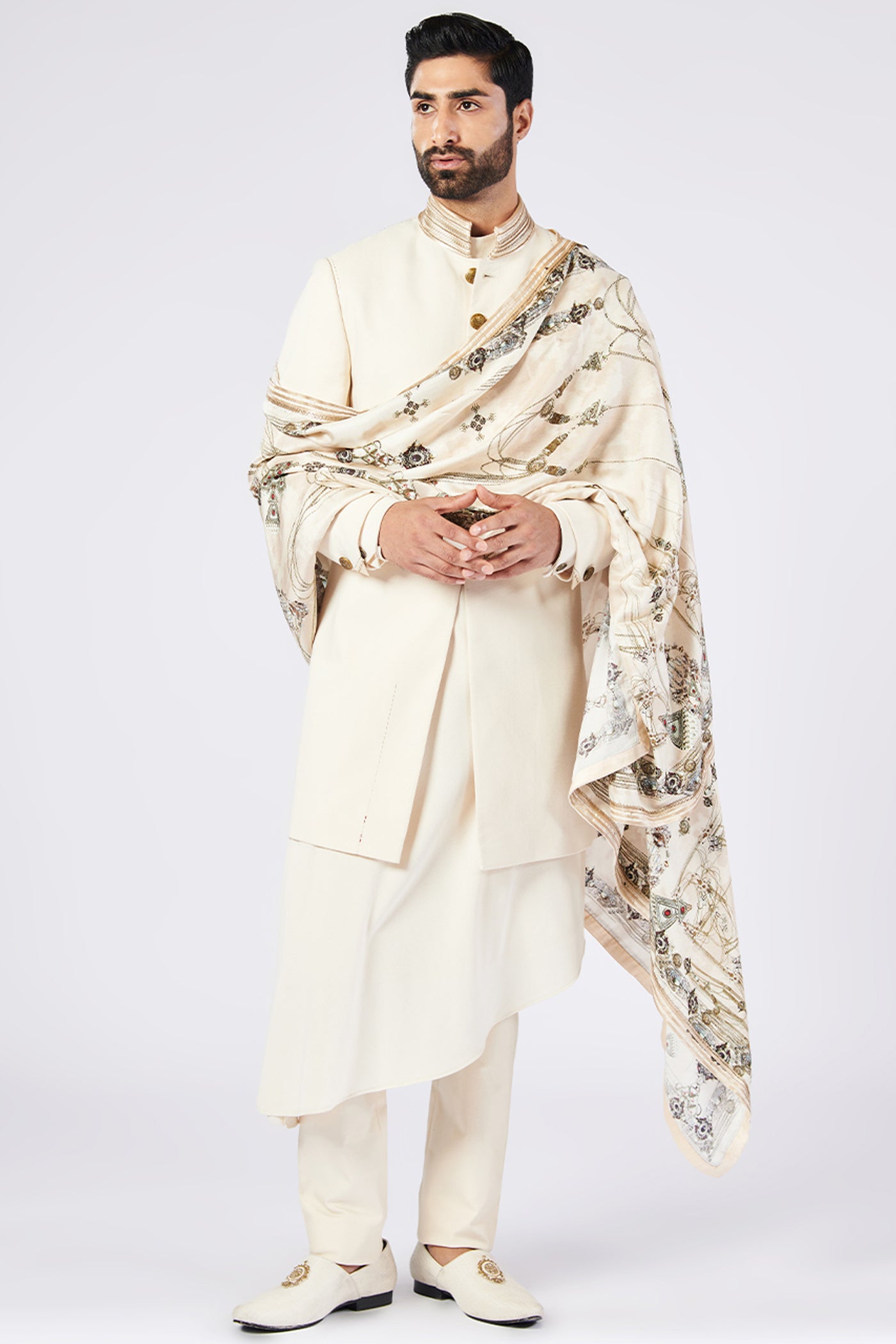 Shantanu and Nikhil Menswear Printed Silk Stole indian designer wear online shopping melange singapore