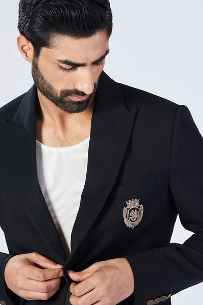 Shantanu and Nikhil Menswear SNCC Black Crested Gentlemen's Jacket Indian designer wear online shopping melange singapore