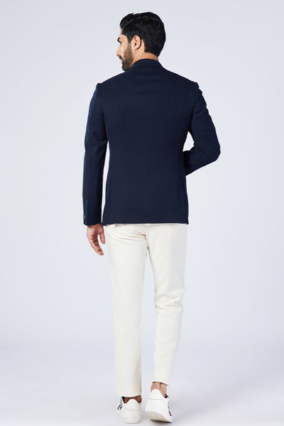 Shantanu and Nikhil Menswear Minimalistic Navy Jacket With Tape Detailing indian designer wear online shopping melange