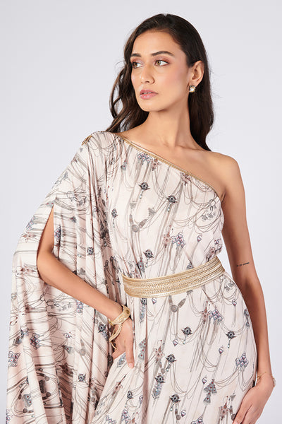 Shantanu & Nikhil Asymmetric Off-Shoulder Kurta with Gold Details indian designer wear online shopping melange singapore