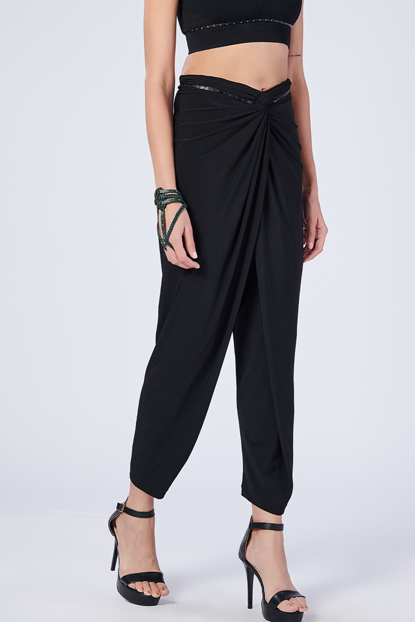 Shantanu & Nikhil Black Overlap Drape Pants indian designer wear online shopping melange singapore