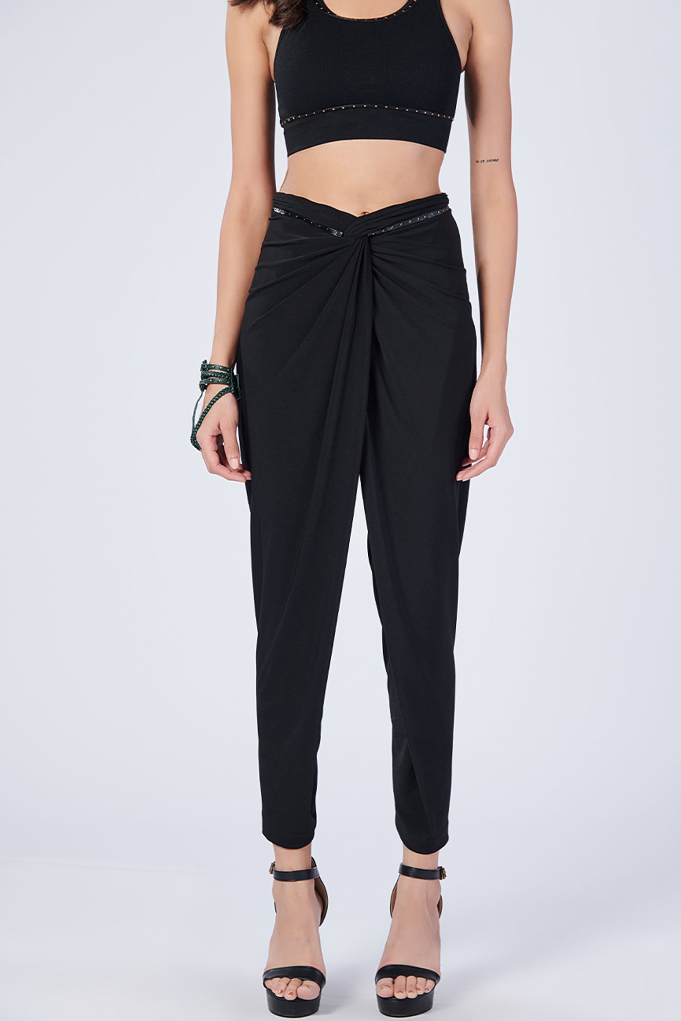 Shantanu & Nikhil Black Overlap Drape Pants indian designer wear online shopping melange singapore