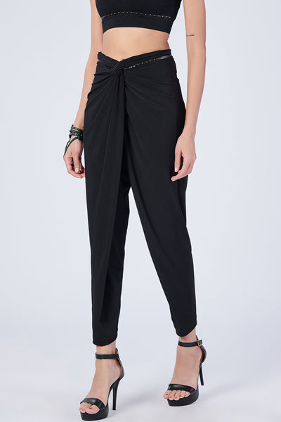 Shantanu & Nikhil Black Overlap Drape Pants indian designer wear online shopping melange singapore