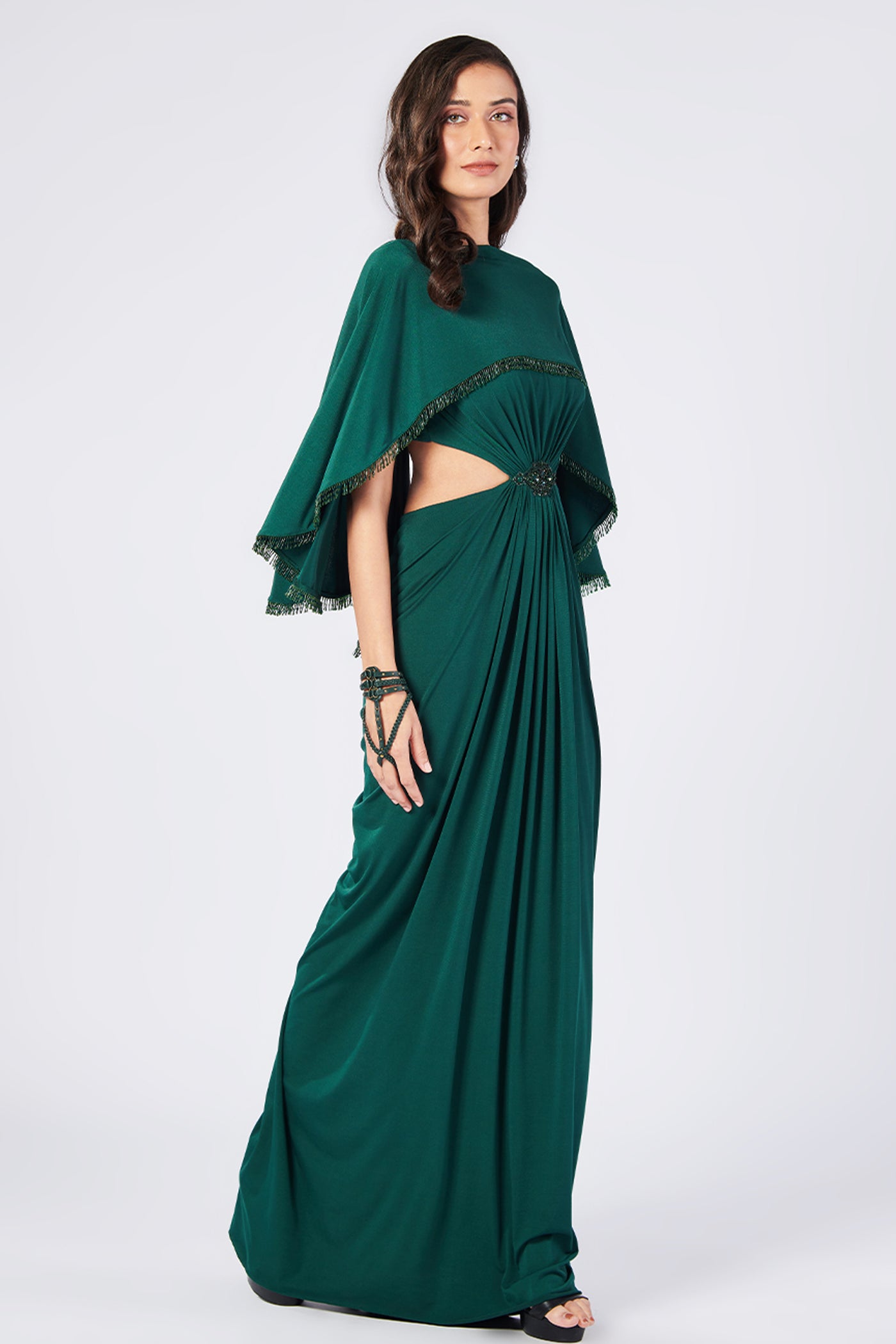 Shantanu & Nikhil Emerald Cape Gown indian designer wear online shopping melange singapore