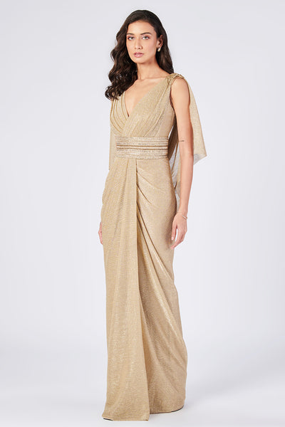 Shantanu & Nikhil Gold Cape Gown indian designer wear online shopping melange singapore