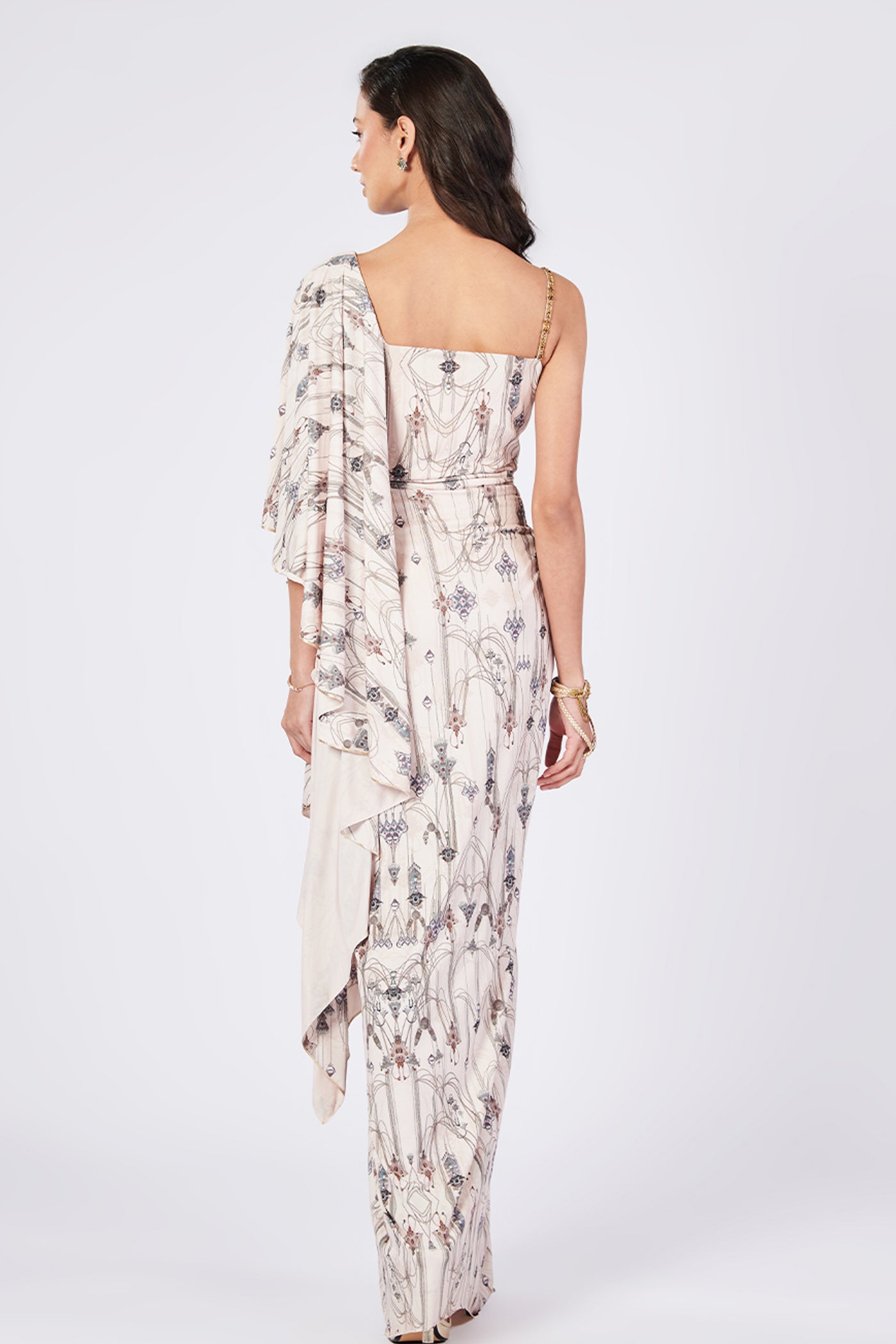 Shantanu & Nikhil Jewel Printed Drape Saree Gown indian designer wear online shopping melange singapore