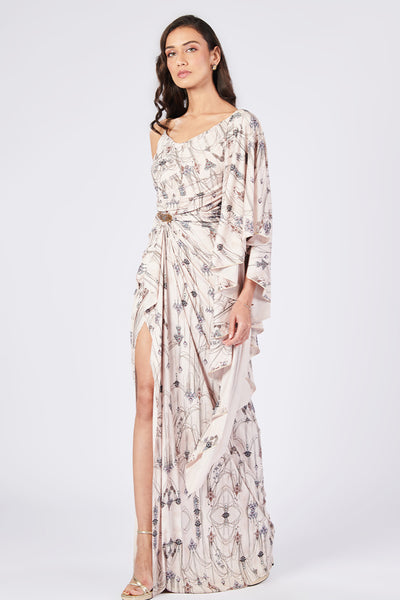 Shantanu & Nikhil Jewel Printed Drape Saree Gown indian designer wear online shopping melange singapore