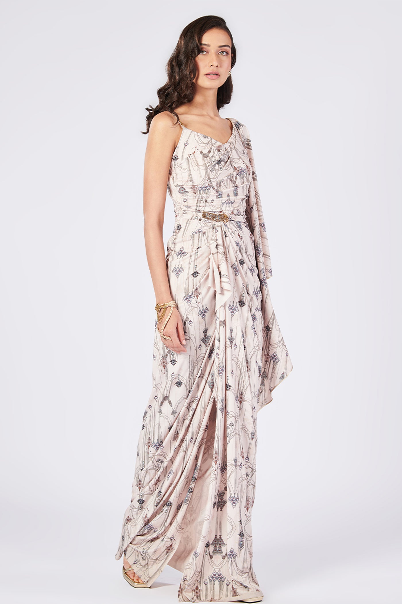 Shantanu & Nikhil Jewel Printed Drape Saree Gown indian designer wear online shopping melange singapore