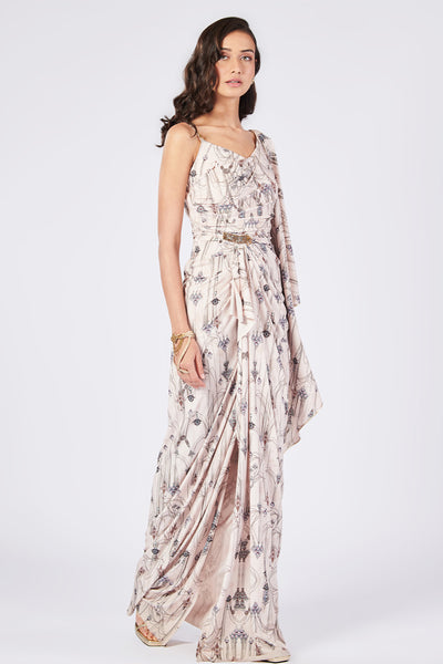 Shantanu & Nikhil Jewel Printed Drape Saree Gown indian designer wear online shopping melange singapore