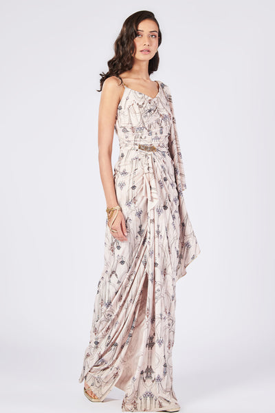 Shantanu & Nikhil Jewel Printed Drape Saree Gown indian designer wear online shopping melange singapore