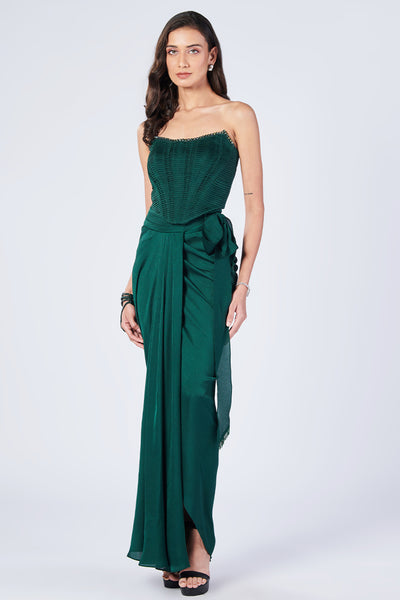 Shantanu & Nikhil Pleated Emerald Corsetindian designer wear online shopping melange singapore