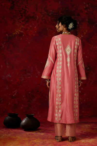 Simar Dugal Ainaa A-line Kurta With Pants And Dupatta Old Rose indian designer wear online shopping melange singapore