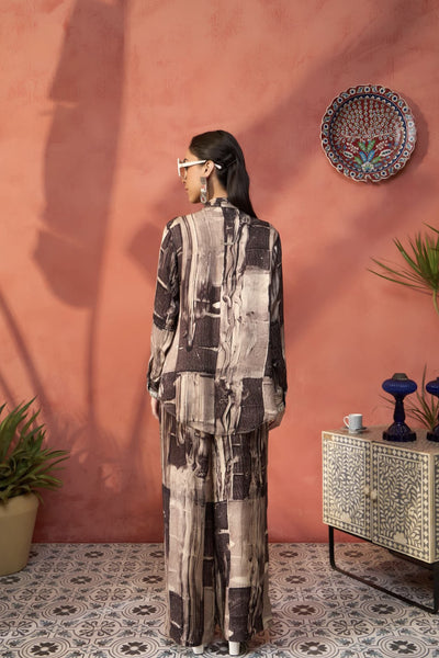 Simar Dugal Ajrakh Co-ord Set Black Splash indian designer wear online shopping melange singapore