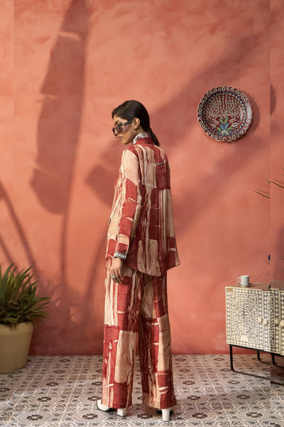 Simar Dugal Ajrakh Co-ord Set Red Splash indian designer wear online shopping melange singapore