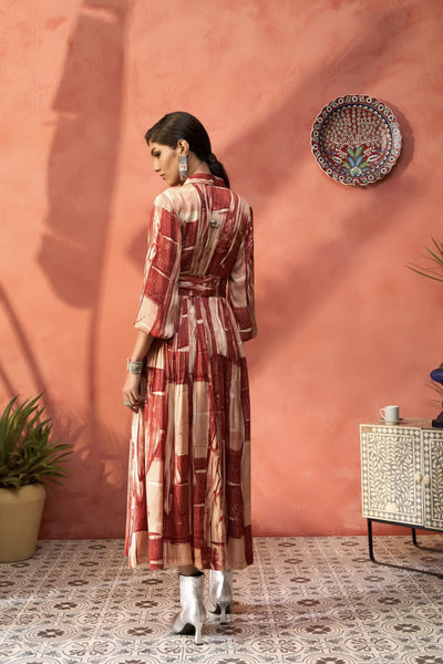 Simar Dugal Ajrakh Dress Red Splash indian designer wear online shopping melange singapore