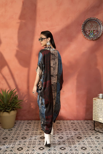 Simar Dugal Ajrakh Kaftan Dark Marble indian designer wear online shopping melange singapore