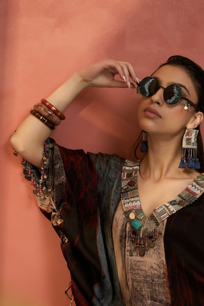 Simar Dugal Ajrakh Kaftan Dark Marble indian designer wear online shopping melange singapore