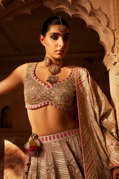 Simar Dugal Anaar Gota Lehenga Bronze indian designer wear online shopping melange singapore