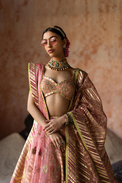 Simar Dugal Anaar Gota Lehenga Pink indian designer wear online shopping melange singapore